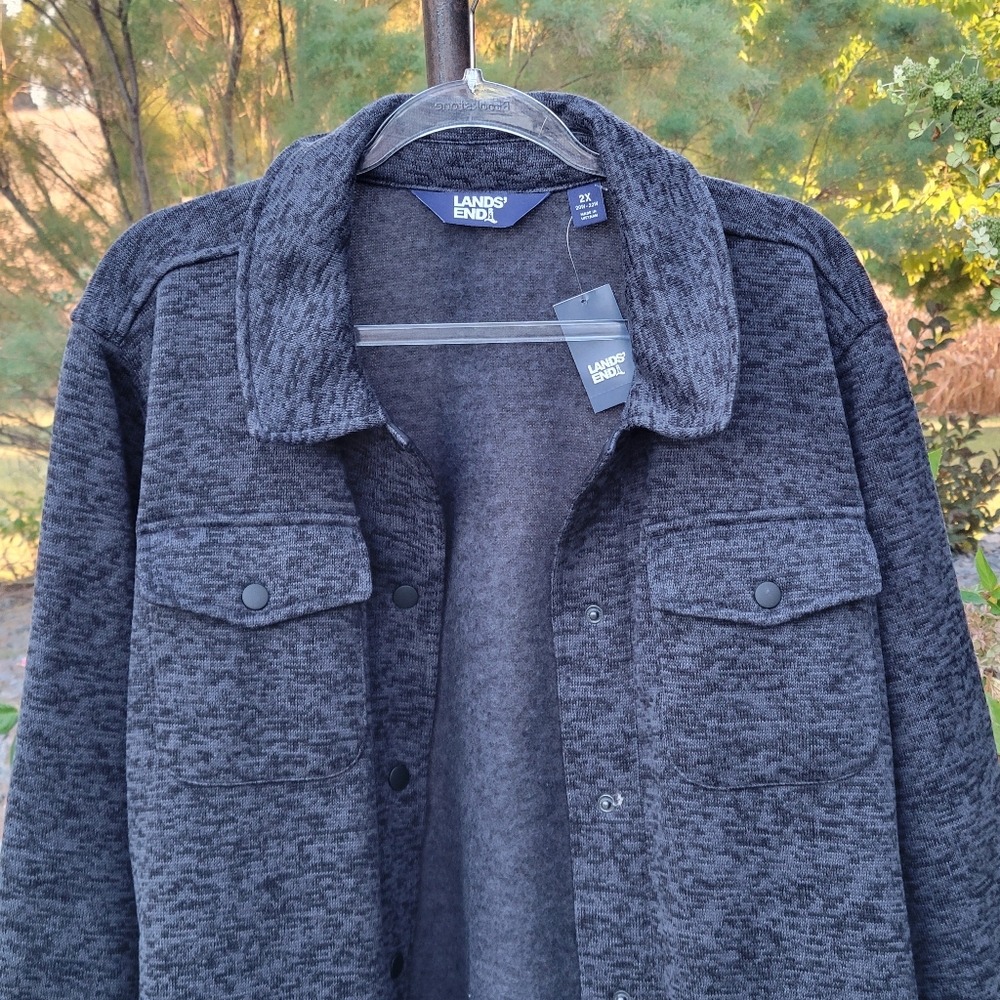 Land's End SHACKET NWT knit snap marled Black Heather size 2X - Picture 2 of 7